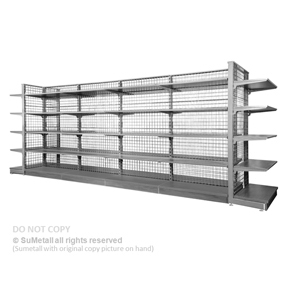 Retail Shelving with Wire Mesh Grid Backing